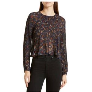 Veronica beard Lewin top floral pleated ruffle in ink multi blue Size 4